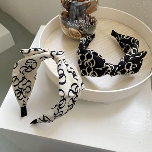 Fabric Black And White Bowknot Broad-brimmed Headband Fashion Hair Accessories Women Knotted Hairbands Cute Hair Hoop Headwear