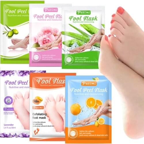PUTIMI 6pack Aloe Lemon Foot Mask Exfoliating Peeling Pedicure Socks Calluses Dead Skin Scrub Whitening Feet Mask Smooth
