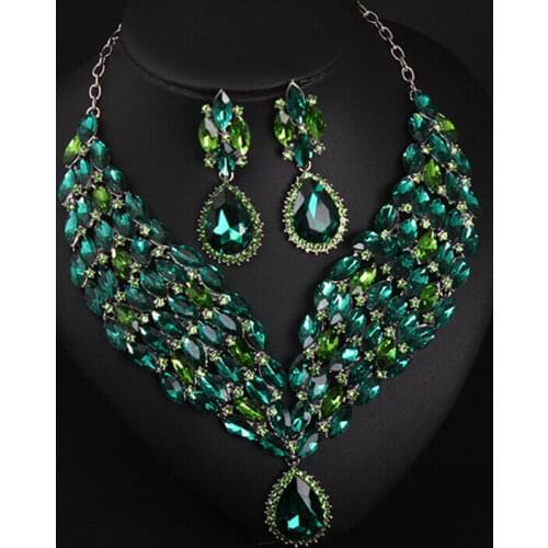 Luxury Clear Crystal Glass Jewelry Set Necklace Earrings Sets Statement for Women Girls Party Evening Bridal Wedding Gifts