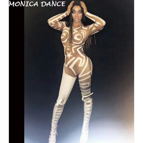Sexy Stage Rhinestones Rompers Jumpsuit Womens Outfit Photo Shoot Dance Bodysuit Nightclub Costume Female Singer Dance Leotard