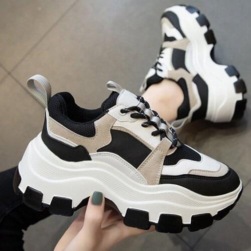 Siddons Mixed Color Womens Shoes Casual Sneakers Thick Bottom Chunky Sneakers Platform Lace Up Running Sports Shoes For Woman