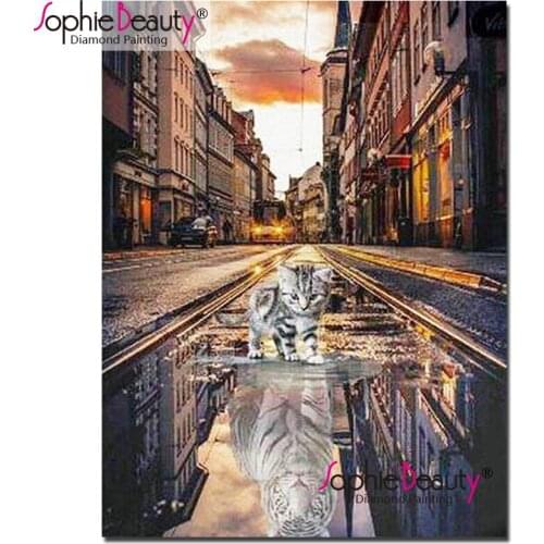 Sophie Beauty DIY Diamond Painting Cross Stitch Cat/Tiger Animal Style Needlework Home Decoration Full Diamond Embroidery 19115
