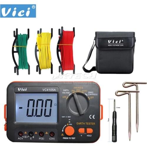VICI VC4105A Digital Earth Ground Resistance Tester LCD Multimeter Diagnostic-tool 2000ohm OHM AC Voltage 200V Meter Backlight