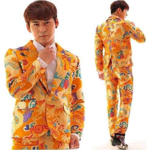 Chinese style Embroidered Emperor Robes costume Formal wedding host dress Party Show Stage Performance Outfit suit