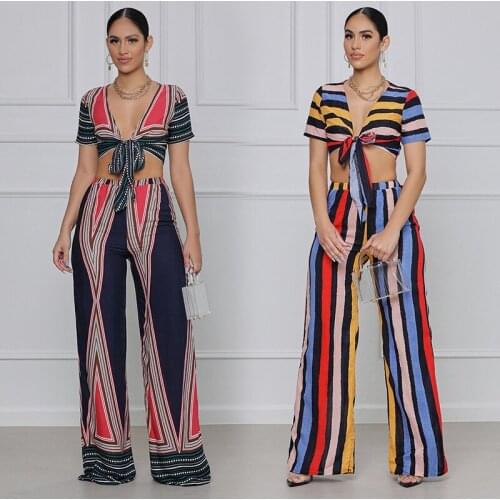 Two Piece Women Pants Suit 2021 New Summer Clothing Fashion Casual 2 Piece Sets Sexy Crop Top And Pants Matching Female Outfits