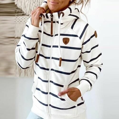Spring fashion striped sweatshirt women 2021 new long sleeve hoodie women zipper pocket casual hoodies women pullover s-2xl