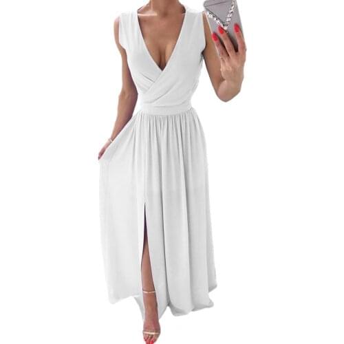 Formal Dress Women Summer 2021 Solid Color V Neck Elegant Split Large Hem Long Dress for Wedding Party Club Pink XXL Vestido