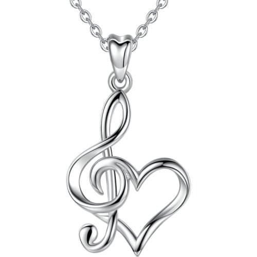 EUDORA Sterling Silver musical note Pendant Necklace Heartbeat signal Heart Necklace Women 925 silver fine Jewelry with Box D413