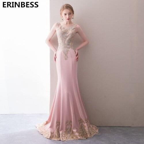 Robe De Soiree Sexy Mermaid Evening Dresses Long Dress Sexy Scoop Neck Pink Evening Dress 2019 Elegant Formal Gowns For Women