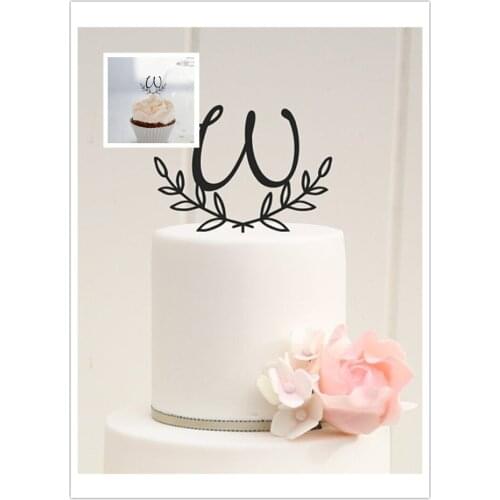 Mixed style 1 pcs black Acrylic letter 'W' Wedding Cake Topper and 24pcs letter " W ' cupcake topper for wedding free shipping