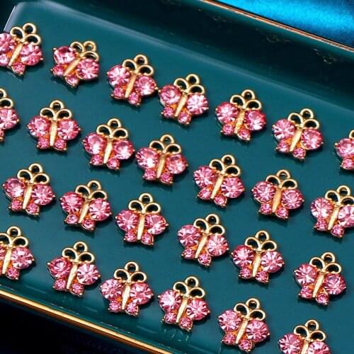10Pcs 13*13mm Crystal/Zinc Alloy Butterfly Charms Handmade Making Golden Metal Insect Necklace Pendant DIY Jewelry Accessories
