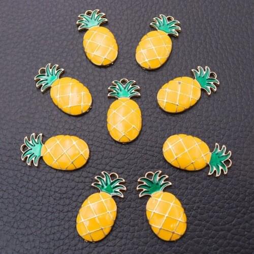 10pcs Cute Enamel Pineapple Pendant Necklace Earrings DIY Charm Woman Jewelry Handicraft Making 23*10mm A2220