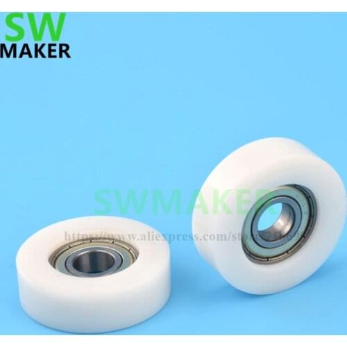 12*45*14mm flat roller embedded with 6001zz bearings, wrapped plastic wrap, nylon /POM passive pulley