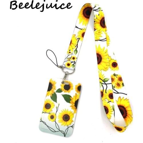 12sets Sunflowers Flowers Art Lanyard Badge Holder ID Card Lanyards Mobile Phone Rope/ Key Lanyard Neck Straps Keychain Key Ring
