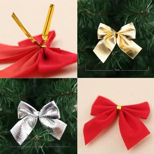 12pcs Christmas bow red gold silver 6cm Christmas tree decoration party ornament mini gift wrapping material