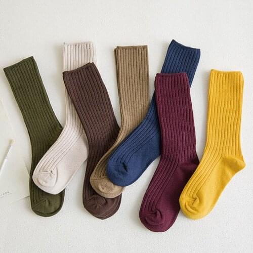 2 pairs/socks Womens double needle pile socks draw a solid color womens socks fall/winter long cotton socks personality ins ti