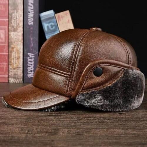 Mengyumian Hot seller 2018 men thick Genuine leather bomber hat winter earflap Russian hats Ushanka trapper Windproof warm woman