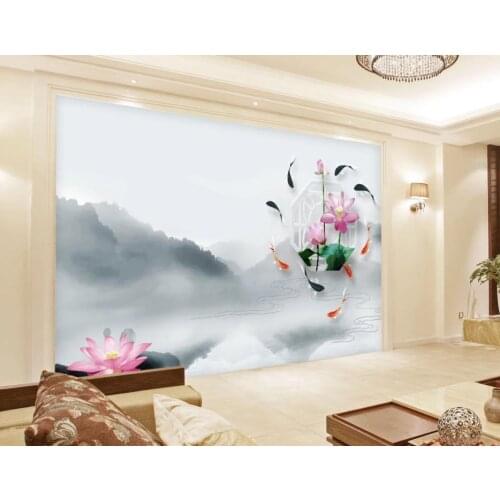 3d wallpapers Lotus landscape TV background wall wallpaper for walls 3 d for living room
