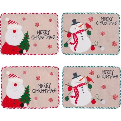 4PCS New Embroidered Santa Claus Snowman Table Mat Christmas Restaurant Hotel Table Potholder Decoration