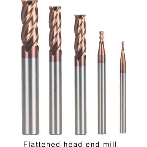 5pcs/lot Tungsten Steel End Mills HRC55 Coated TiAIN 4 Flute Flattened Head CNC Milling Cutters End mills Tools