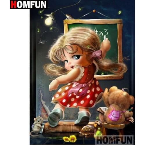 HOMFUN Full Square/Round Drill 5D DIY Diamond Painting "Cartoon girl" Embroidery Cross Stitch 5D Home Decor Gift A14670