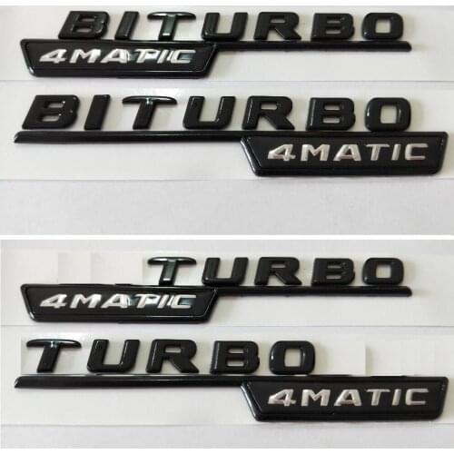 Gloss Black BITURBO TURBO 4MATIC Fender Emblem Emblems Badges for Mercedes Benz BITURBOAMG TURBO4AMTIC BITURBO4MATIC TURBO AMG