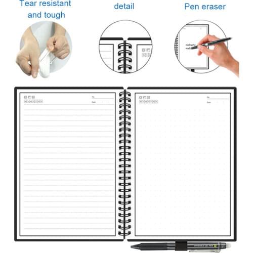 A5/B5 Smart Reusable Erasable Notebook Paper Wave Cloud Erase Notepad Lined With Pen UY8