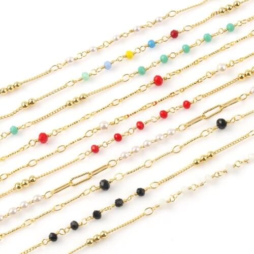 1Meter Stainless Steel Gold Color Chain Stone Beads for Jewelry Making DIY Bracelets Necklaces Ankles Accessories
