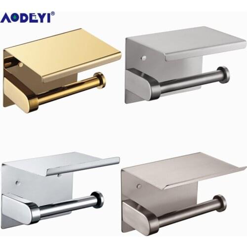 AODEYI Toilet Paper Holder with Phone Shelf, Stainless Steel Tissue Dispenser, Single or Dual Roll Wall Mounted Shelf, 08-000