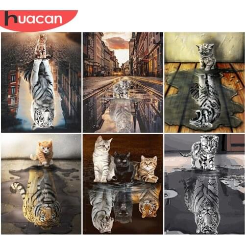 HUACAN DIY Oil Painting By Numbers Animals Acrylic Paint Unique Gift Frame Pictures By Numbers Cat And Tiger