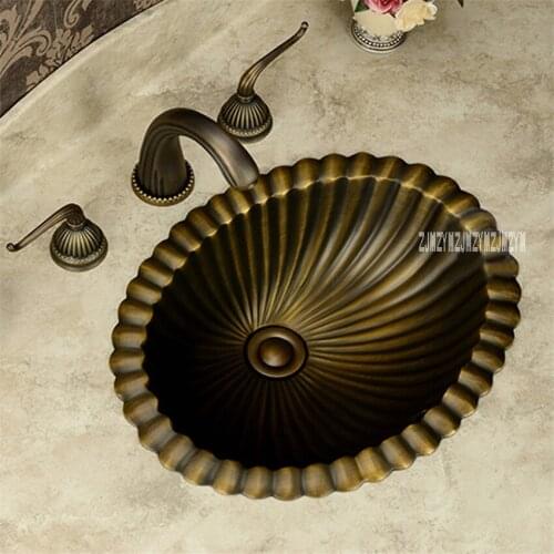 European-style Classic Full Copper Basin High-quality Home Bathroom Under Counter Basin Antique Copper Basin Retro Wash Basin