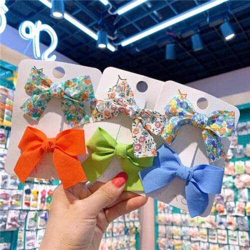 2 Pcs Ethnic Style Sweet Girl Simple Fresh Floral Fabric Bow Duckbill Clip Fashion Children Student Barrettes Hair Accessories