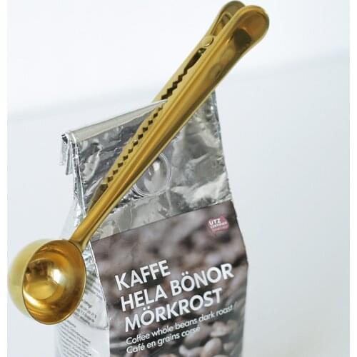 Kitchen Supplies 2 in 1 n stainless steel sealing clip coffee bean milk powder punching dose spoon Cafe Measuring