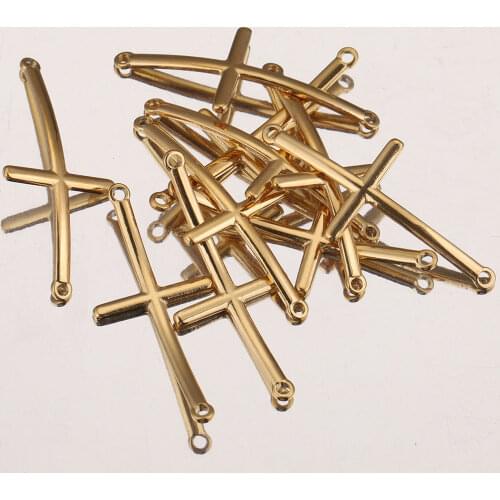 10pcs/lot Gold Stainless Steel Bending Double Hole Cross Pendant Jewelry Making Supplies Connector Charm DIY Findings Wholesale