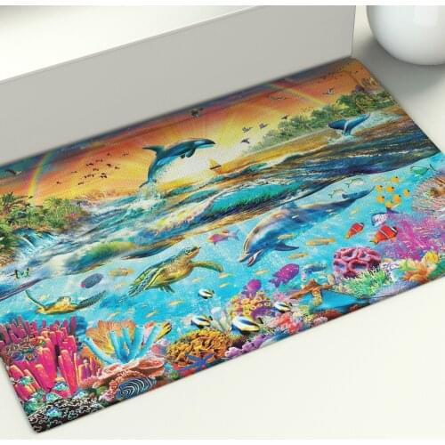 Underwater World Floor Mat Cartoon Fish Area Rugs Large Home Living Room Bedroom Bath Door Hallway Floor Carpet Decoraction
