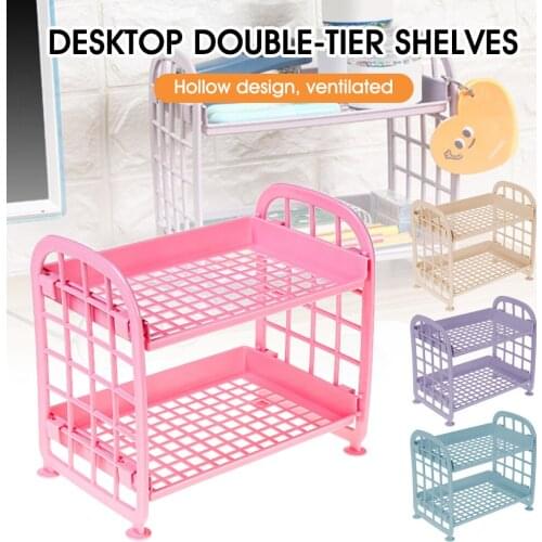 Desktop Double-layer Folding Storage Rack Foldable Dormitory Storage Countertop Organizer 2 Tier Shelf Makeup Cosmetics Stand