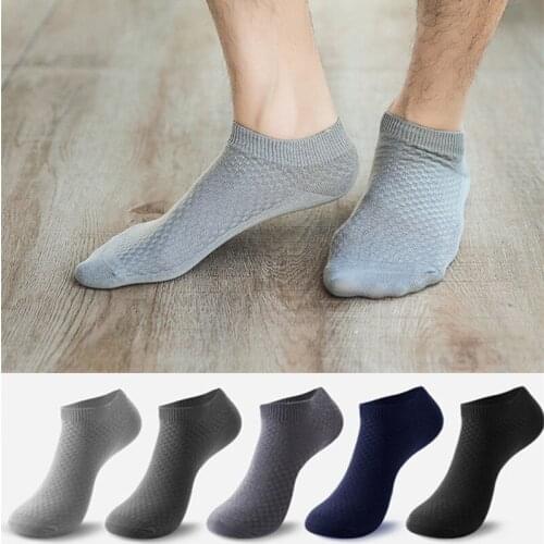 DOIAESKV 10Pcs=5Pairs Business Men Sock Bamboo Fiber Solid Fashion Causal Sock Male Boy Short Ankle Sock Meias Sock Sox EU 39-44