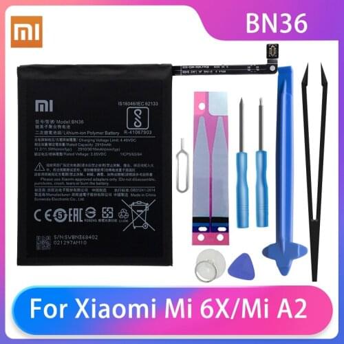 Original Xiaomi Mi 6X Mi6X Mi A2 MiA2 Phone batteries BN36 High Capacity Rechargeable Phone Battery 3010mAh Free Tools AKKU