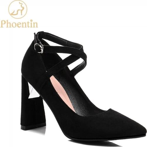 Phoentin super high heels shoes plus size 45 strange heel bucklechunky pumps women cross-tied pointed toe sexy footwear FT594