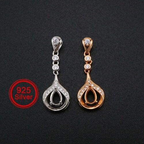 4x6MM Pear Prong Pendant Bezel Solid 925 Sterling Silver Rose Gold Plated Charm Settings for Gemstone DIY Supplies 1431075
