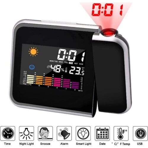 Smart Home Projection Digital Weather Station Time Projector LCD Snooze Alarm Clock Color Display w/ LED Backlight