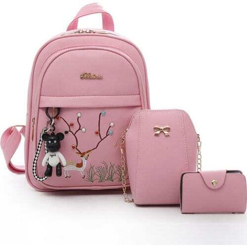 NEW 3pcs/Set Cartoon embro PU Leather Women laptop Backpack Girls Lady Shoulder Mini Backpacks School Bags Mochila Feminina