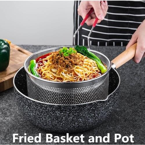 304 stainless steel hot Frying Fried Basket and pot set Filter Food Colander Oil Leak Cocoa Sieve Mesh noodle Dumplings Strainer