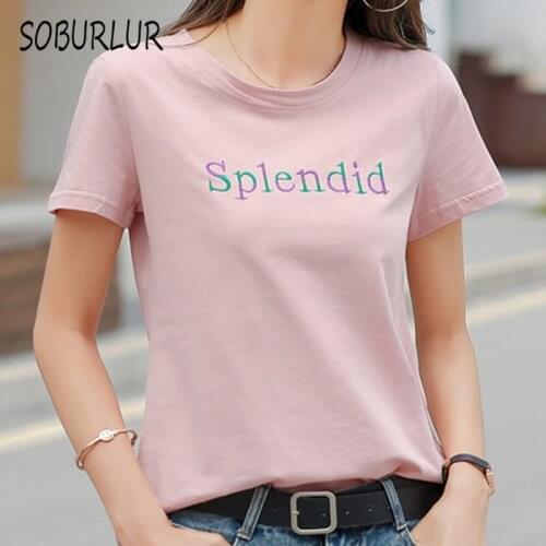 SOBURLUR 2021 Summer New Basic Womens T-shirt Crop Top Women T-shirts Loose Oversize T shirt Woman clothes Short sleeve Shirt