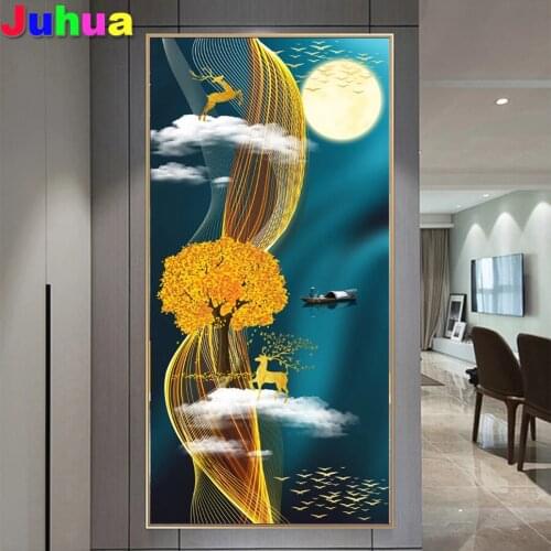 Modern Abstract Landscape Art Bright Moon diy Diamond painting 5d mosaic golden deer Full diamond embroidery nordic wall art