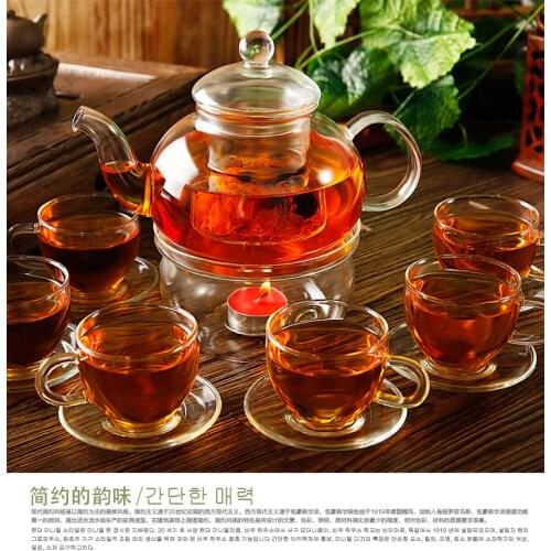 10pcs/set heat-resistant glass herbal teapot set 1pc 600ml teapot+1pc warmer+4pcs cup+4pcs saucers JO 1051