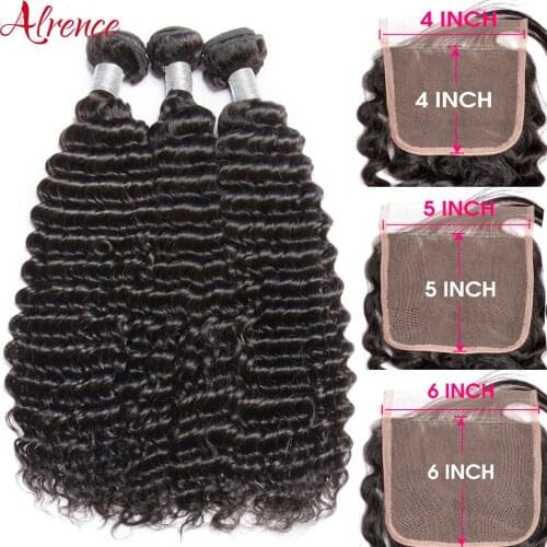 Deep Wave Bundles With Closure 4x4 Lace Closure Brazilian Human Hair 3 4 Bundles With Closure 28 30 Inch Bundles Alrence Hair