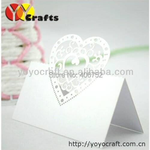 Custom design paper lace white color table seat card paper heart place cards
