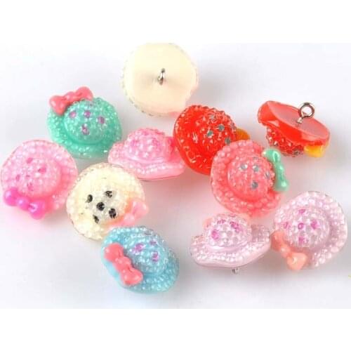 10PCS mixed colors cute hat shape flatback Resin Cabochons Scrapbook Craft 18mm DIY Button Craft Decor one hole cp1720