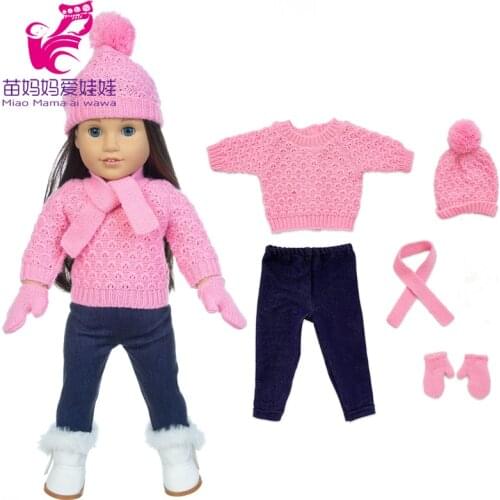 18 inch american og girl doll clothes pink sweater scarf hat gloves Christmas set for baby dolls winter clothes
